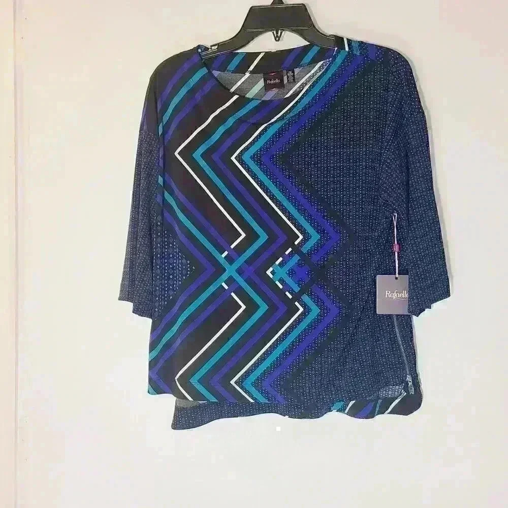 Rafaella NWT Turquoise Blue Print Pullover Blouse 3/4 Sleeve Sz PS